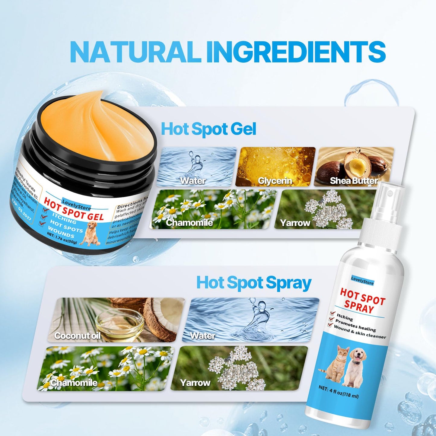 Hot Spot Treatment for Dogs and Wound Care Kit - 3 in 1 Hot Spot Spray & Gel Treatment for Dogs Cats Vet Wrap Cohesive Bandage - Hotspot Dog Wound Care for Skin Sores Safe & Non-Irritating for Pets