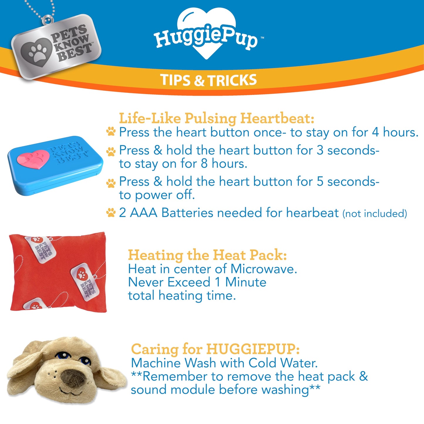 HuggiePup by Pets | Comfort Companion with Heartbeat Sleep Aide for Dogs & Puppies, Heating for Calming Relief Day or Night, Crate & Behavioral Training Essential Breeds | Golden