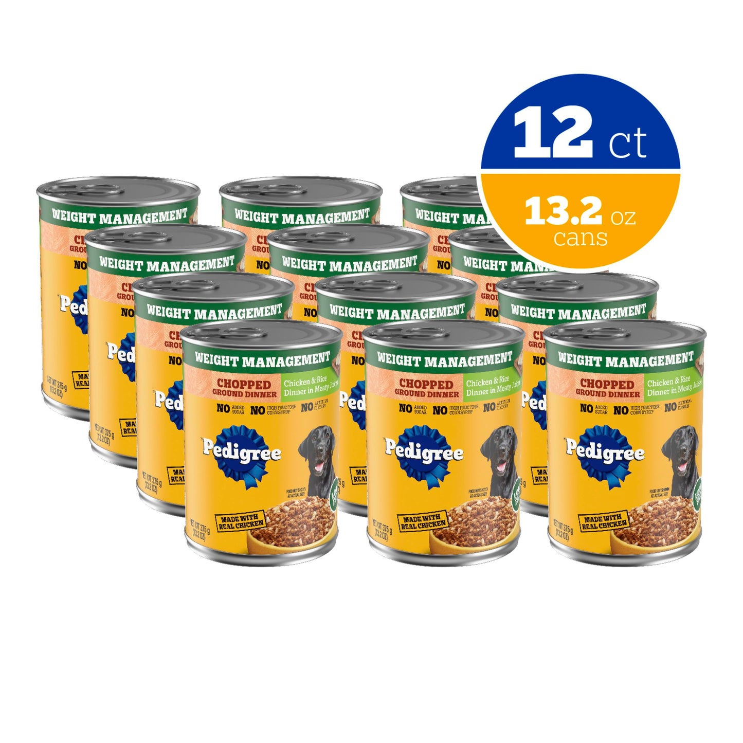 Pedigree Chopped Ground Dinner Weight Management Wet Dog Food Chicken & Rice Dinner in Meaty Juices, 13.2 oz. Cans (12 Count, Pack of 1)