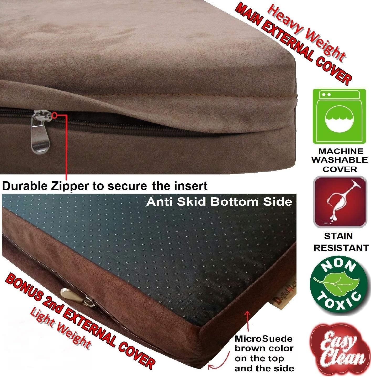 Dogbed4less Extra Large True Orthopedic Gel Memory Foam Dog Bed, Waterproof Liner and Durable Brown Cover, XL 47X29X4 Inch Fit 48"X30" Crate