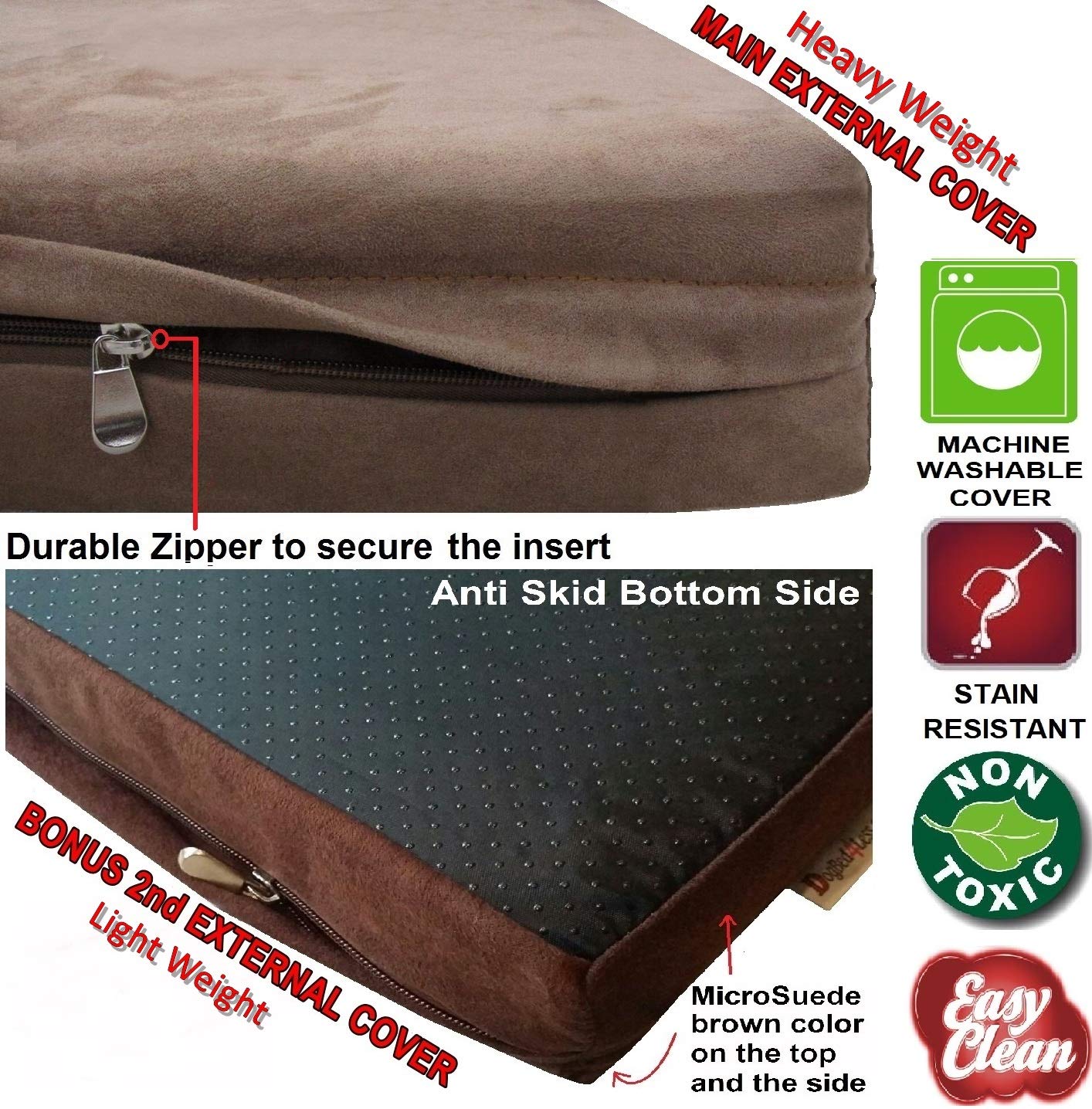 Dogbed4less Extra Large True Orthopedic Gel Memory Foam Dog Bed, Waterproof Liner and Durable Brown Cover, XL 47X29X4 Inch Fit 48"X30" Crate