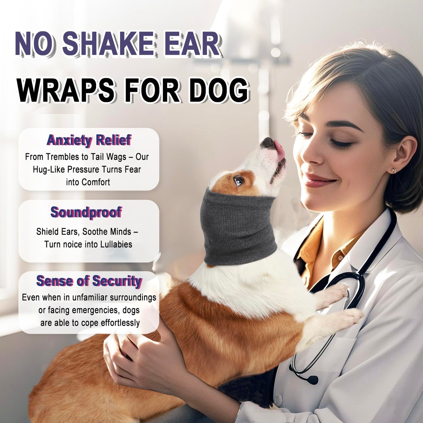 Meifsou Dog Calming Head Wrap, No Shake Quiet Ears for Dogs Anxiety Relief, Original Ear Covers Pet Calming Hoodie for Thunder, Lightning, Fireworks, Vet Visits, High Stretch Ribbed Fabric, Grey M
