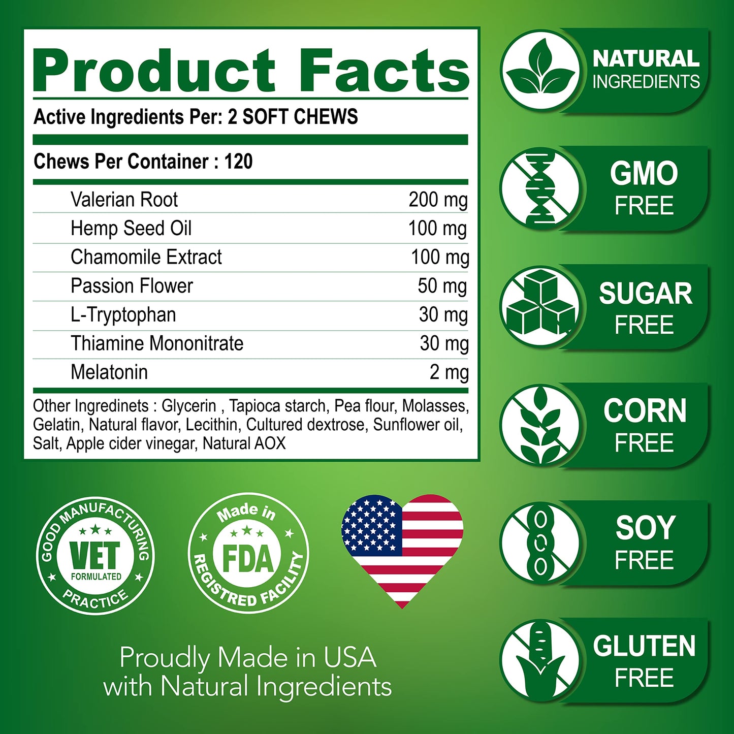 Hemp Calming Chews for Dogs with Anxiety and Stress - Dog Calming Treats - Anxiety Relief - Separation - Travel - Barking - Melatonin - Hemp Oil - 120 Soft Treats - Made in USA