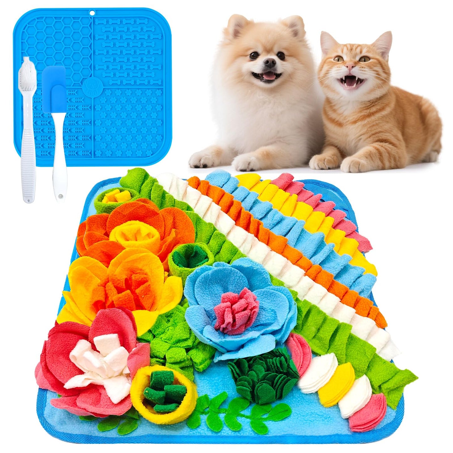 UETZLTB Dog Snuffle Mat and Lick Mat Set, Interactive Dog Enrichment Puzzle Toys for Puppy Small Breed Dogs Cats Rabbits, Cognitive Sniff Foraging Mats for Slow Feeding Treat Game Mental Stimulation