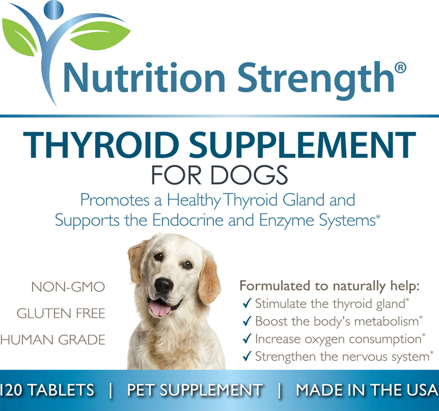 Nutrition Strength Thyroid Supplement for Dogs, Support for Hypothyroidism in Dogs with Organic Bladderwrack, Promotes Normal Function of Endocrine and Enzyme Systems, 120 Chewable Tablets