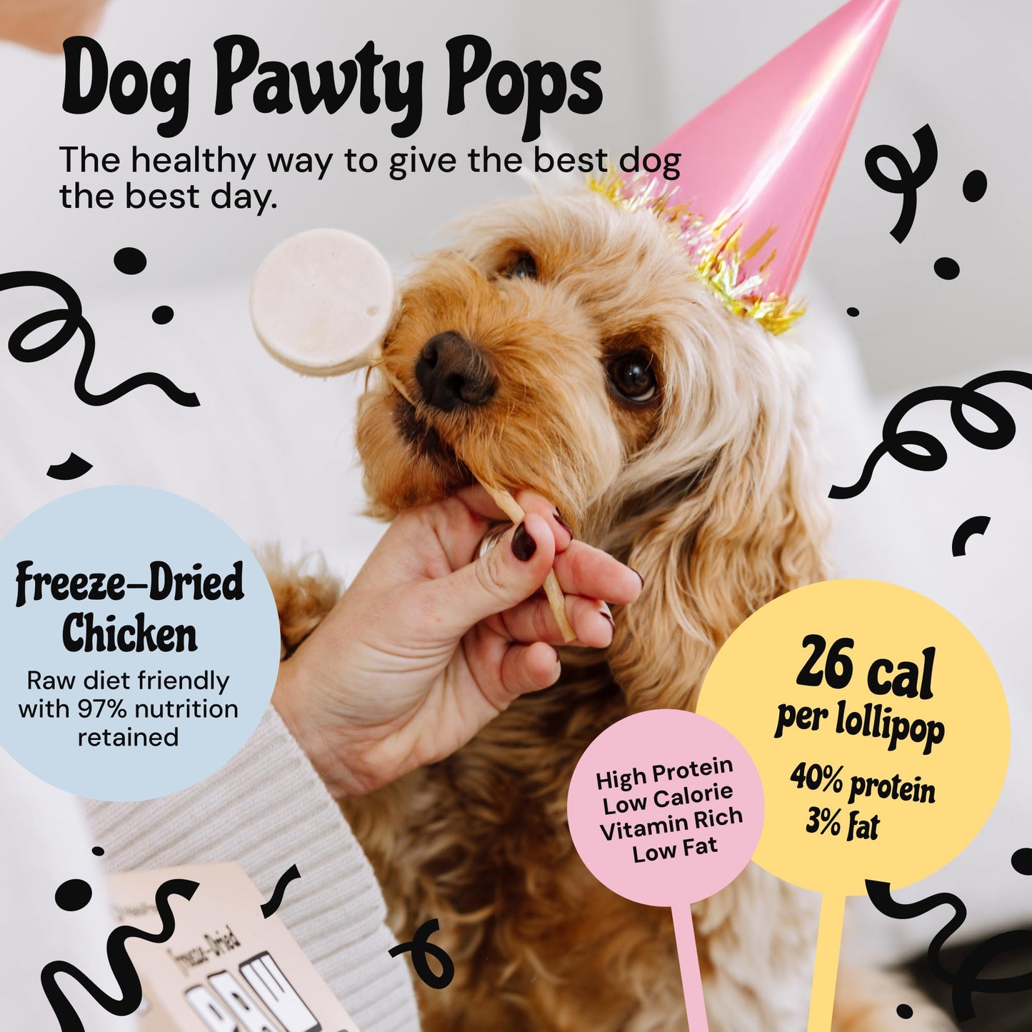 MalsiPree Lollipop Freeze Dried Dog Birthday Treats - Low Calorie, High Protein Chicken Recipe with Digestion Friendly Pumpkin & Goat Milk - Dog Treats for Birthdays & Puppy Training (8 Pack)