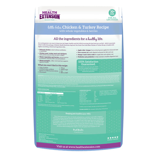 Health Extension Grain Free Chicken & Turkey Little Bites (3.5 lb / 1.59 kg) - Whole Foods Ingredients Formula with Probiotics & Antioxidants for Small Dogs