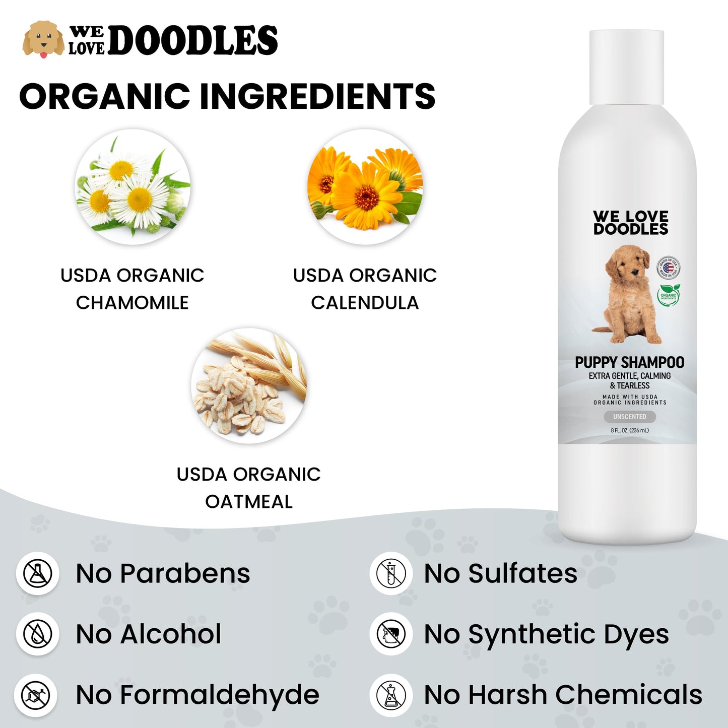 We Love Doodles Puppy Shampoo & Conditioner and Dog Cologne | Organic Ingredients | Sensitive & Itchy Skin Wash | Long Lasting After Bath | Puppies Odor Eliminator Spray | Made in USA
