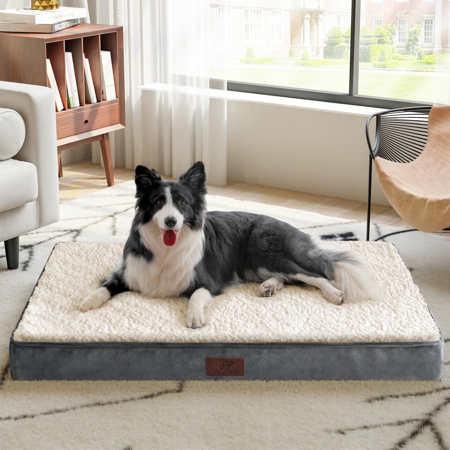 Figopage Dog Beds Large Sized Dog Bed for Crate Large Dogs Bed Orthopedic Washable Pet Beds Waterproof Dogs Crate Pad Mat with Removable Cover Anti-Slip Bottom, 41 x 27 Inch