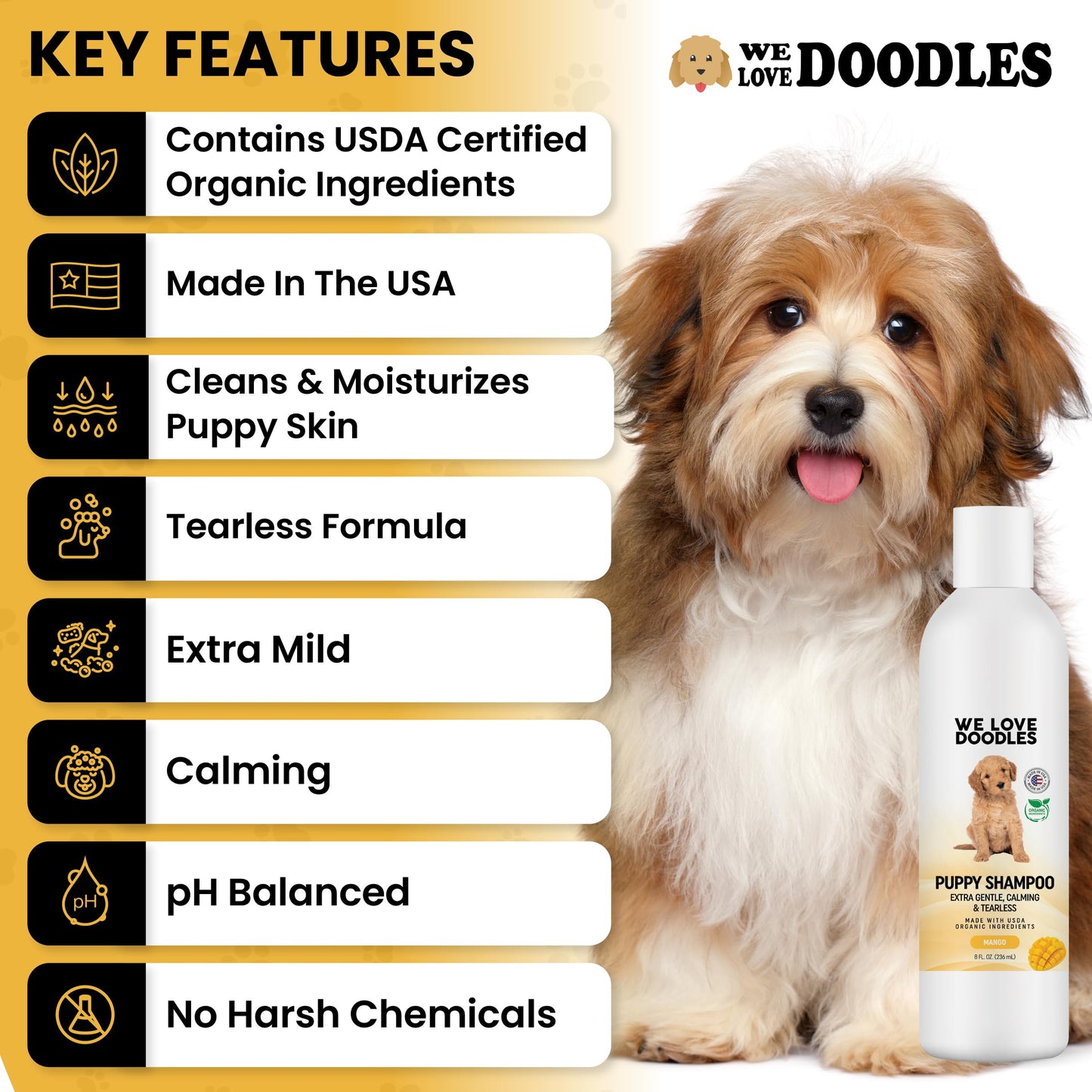 We Love Doodles Puppy Shampoo & Conditioner and Metal Dog Grooming Comb | Oatmeal Bathing | Organic Ingredients | Sensitive & Itchy Skin Wash | Removes Tangles & Matts | Dematting Comb | Made in USA