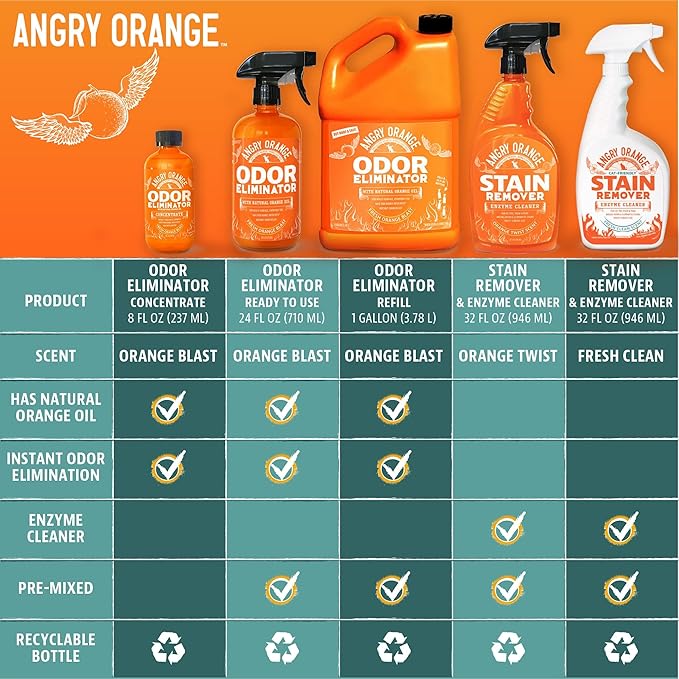 ANGRY ORANGE Pet Stain Remover Kit for Dog Urine - Enzyme Cleaner - Citrus - 32 oz + UV Flashlight