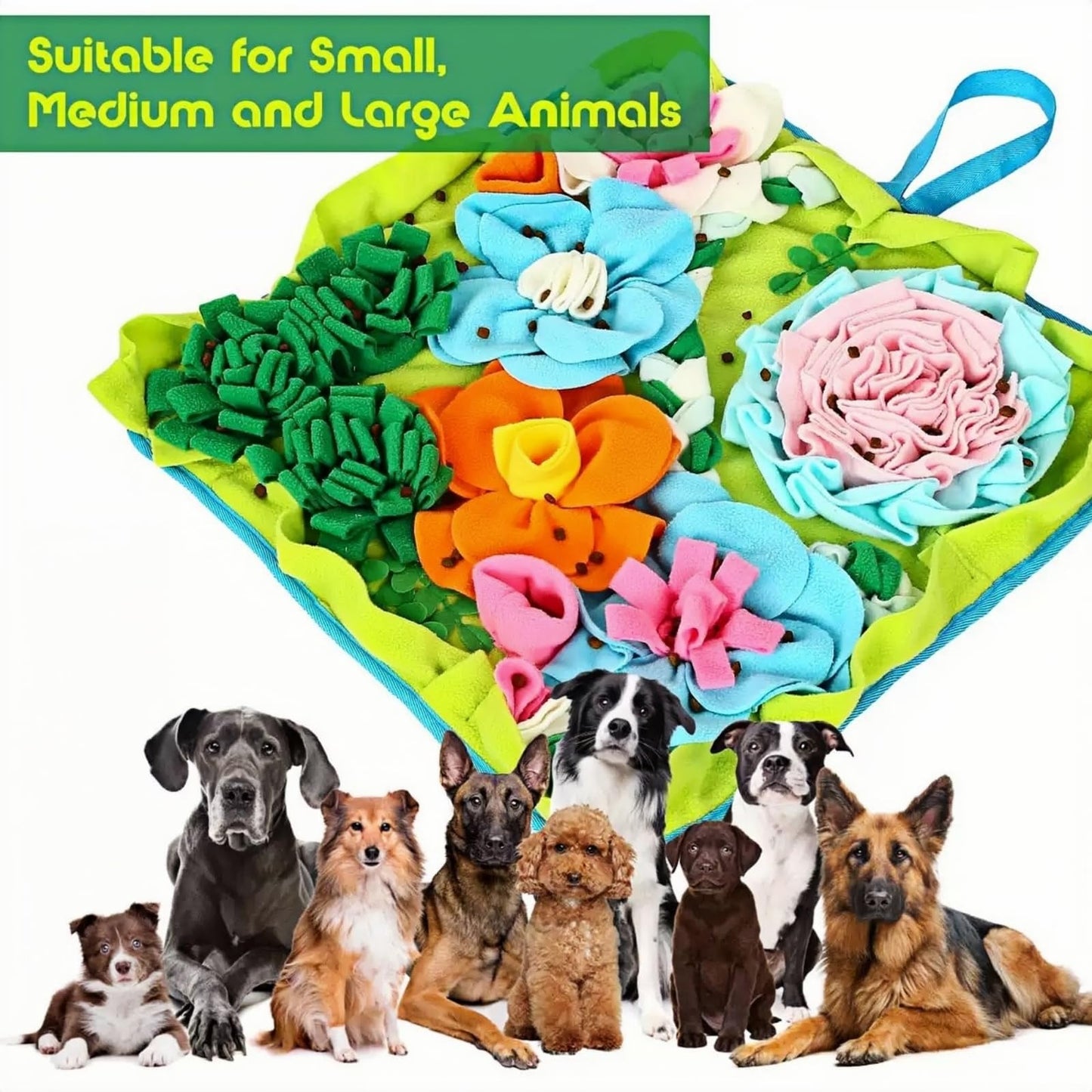 Qxsnuvvlg Snuffle Mat for Dogs, Slow Feeding Game Interactive Puzzle Dog Food Mat,Encourage Natural Foraging Skill-Dog Snuffle Mat 19.7''x19.7''Easy to Clean, Durable