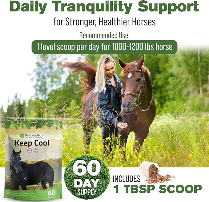 Silver Lining Herbs Keep Cool Horse Calming Supplement - Horse Health Calm & Focus Supplement - Horse Calming Supplements with Natural Herbs including Chamomile, Echinacea, & More - 1 lb 60-Day Supply