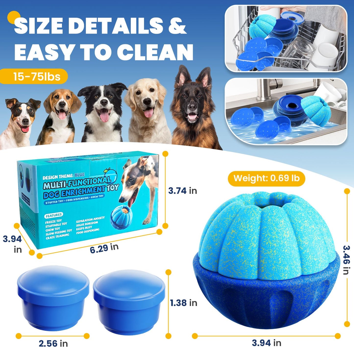 ABRRLO Frozen Dog Treat Toys to Keep Them Busy,Interactive Puzzle Treat Dispensing Dog Toys Ball,Frozen - Licking - Slow Feeder - Cognitive Dogs Enrichment Toy,Durable Small Medium Large Dogs Chew Toy