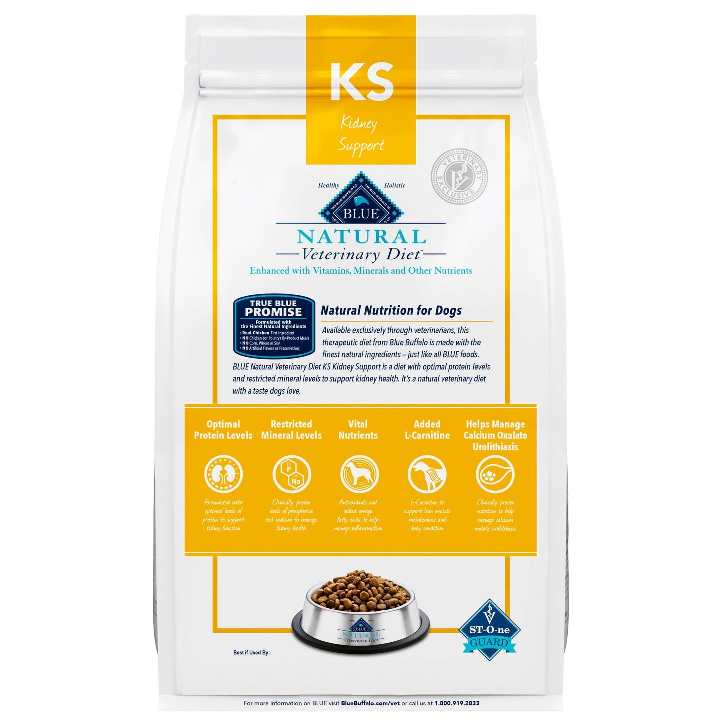 Blue Buffalo Natural Veterinary Diet KS Kidney Support Dry Dog Food, Veterinarian Prescription Required, Chicken, 6-lb Bag