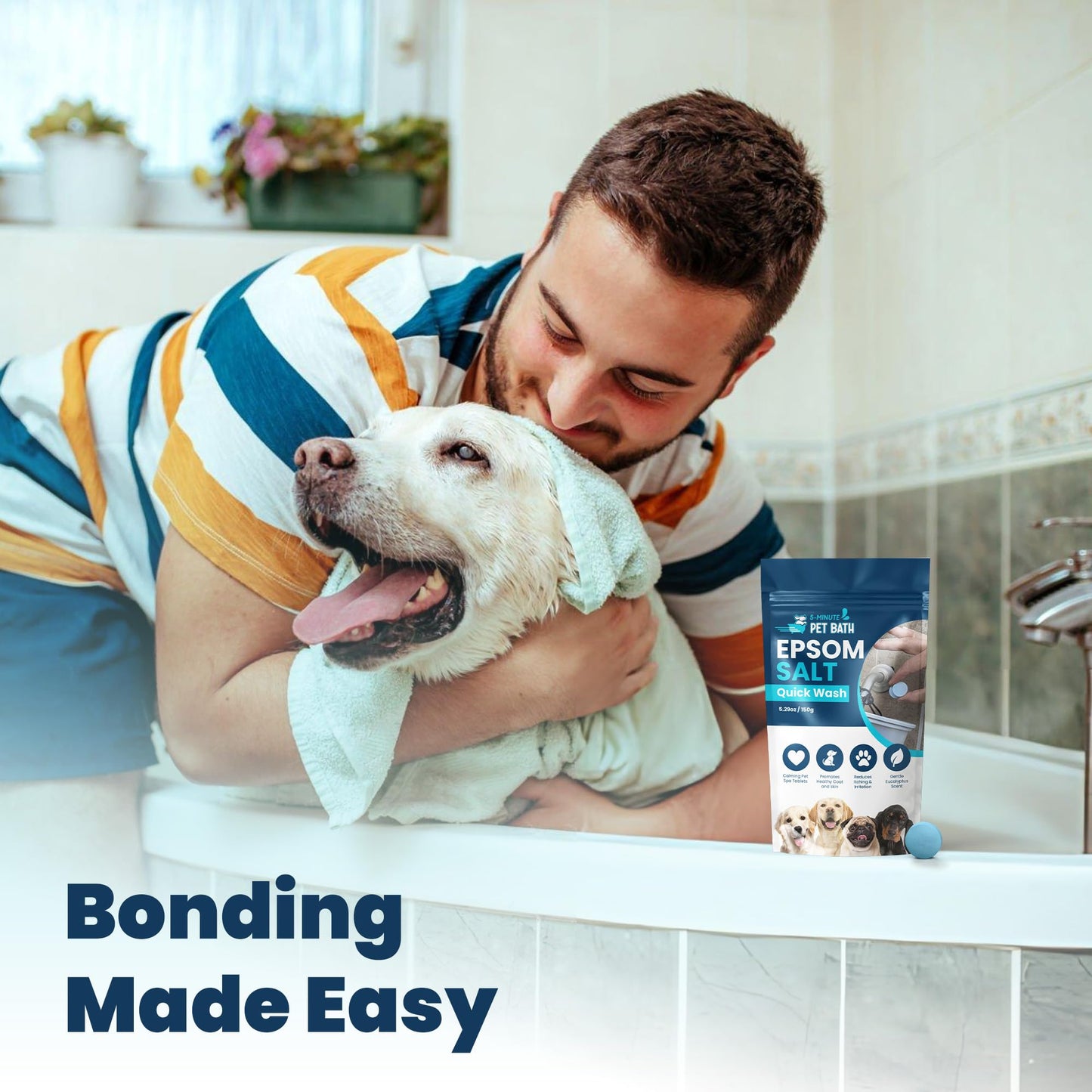 5-MinutePetBath Soothing Epsom Salt Pet Wash for Dogs Paws - Calming Bath Soak Recovery Formula - Pain & Itch Relief for Dogs - Quick Dissolving Soak Wash Tablets - Gentle Eucalyptus Formula
