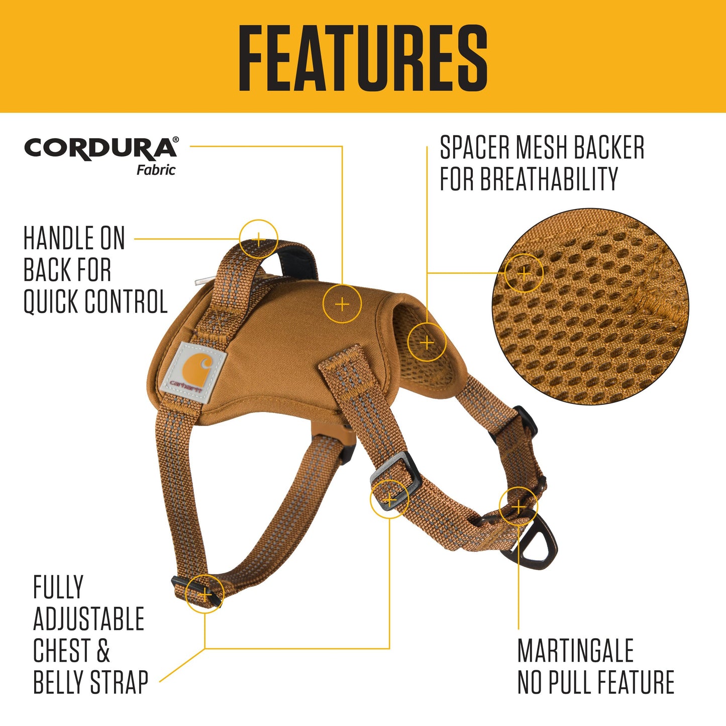 Carhartt Nylon Duck No Pull Dog Harness, Fully Adjustable Dog Harness with Quick Control Handle and Reflective Accents, Deep Wine, Medium