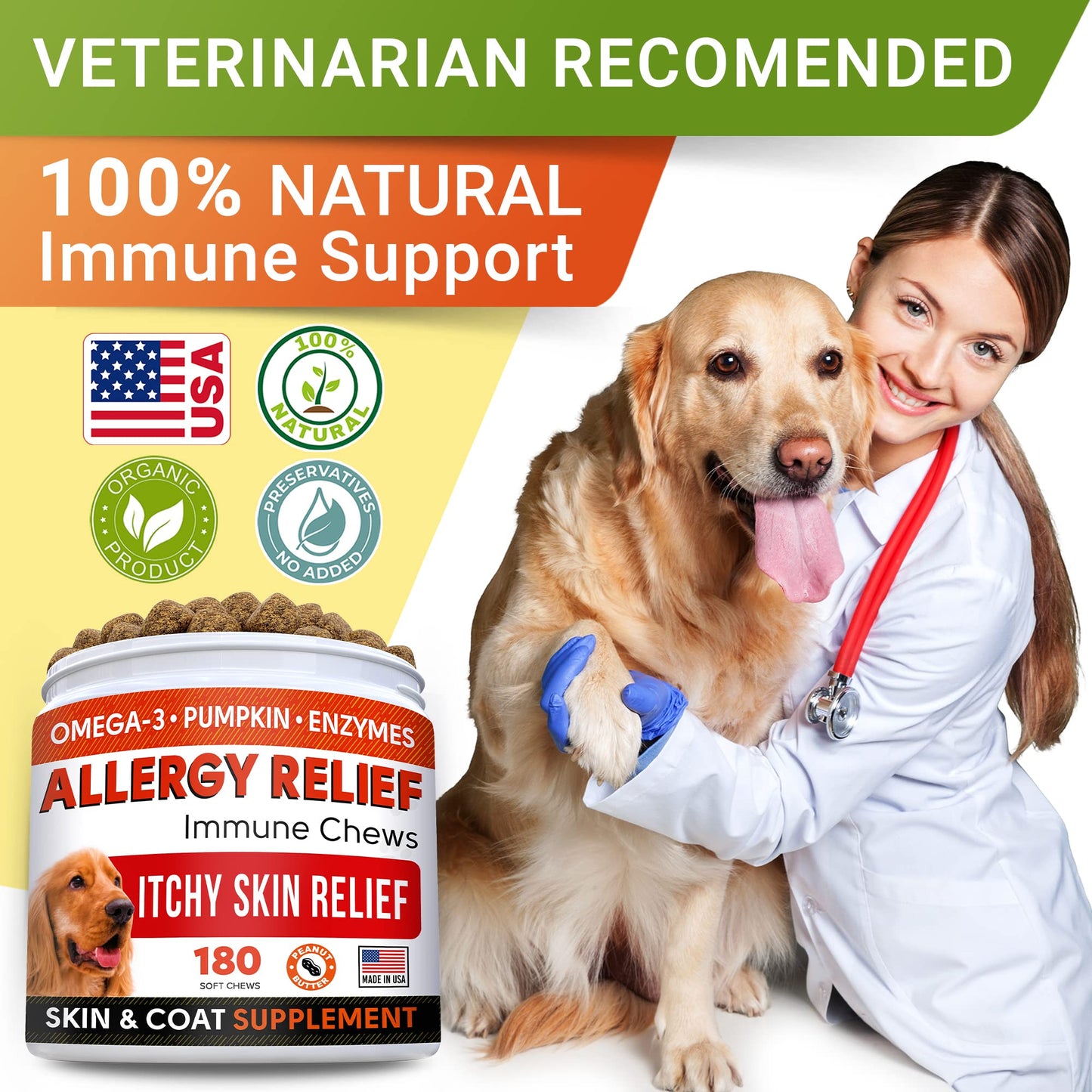 Probiotics + Allergy Relief for Dogs Bundle - Chewable Fiber Supplement + Itchy Skin Treatment - Digestive Enzymes + Omega 3 & Pumpkin - Upset Stomach Relief + Itch Relief- 360 Chews - Made in USA