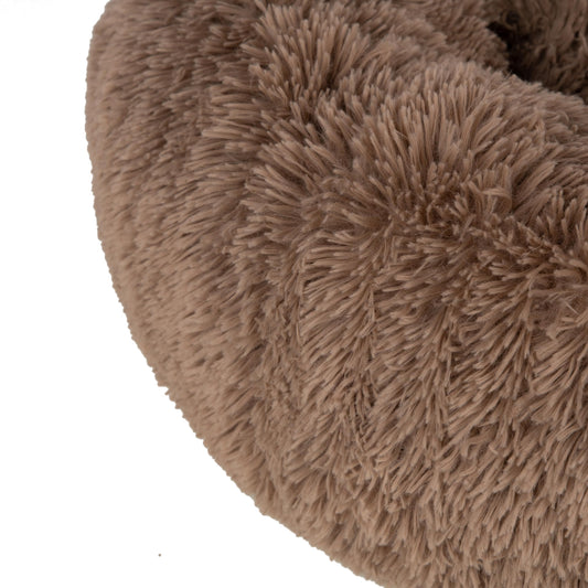 Best Pet Supplies Round Calming Dog Bed with Plush Faux Fur Fabric, Anti-Anxiety Cushion for Indoor Pets, Slip-Resistant Base, Soft Ergonomic Support - Caramel, 27x27x7.5''