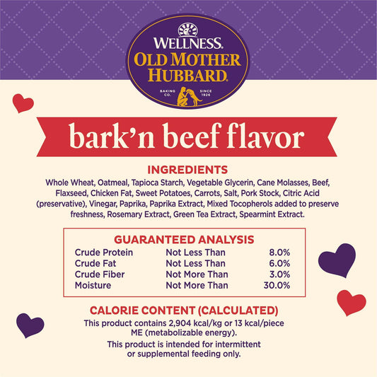 Old Mother Hubbard Wellness Soft & Chewy Bark'n Beef Dog Biscuits, Natural, Training Treats, Beef & Sweet Potato Flavor, Mini Size, (8 Ounce Bag)