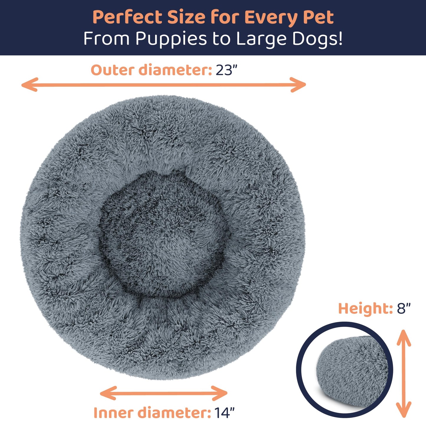 Petloox Donut Dog Bed - Premium Comfort for Anxiety Relief - Fluffy & Calming Design with Ultra-Plush Support | Cozy Round Dog Bed with Super Soft Circle Style (Size S Dark Grey)