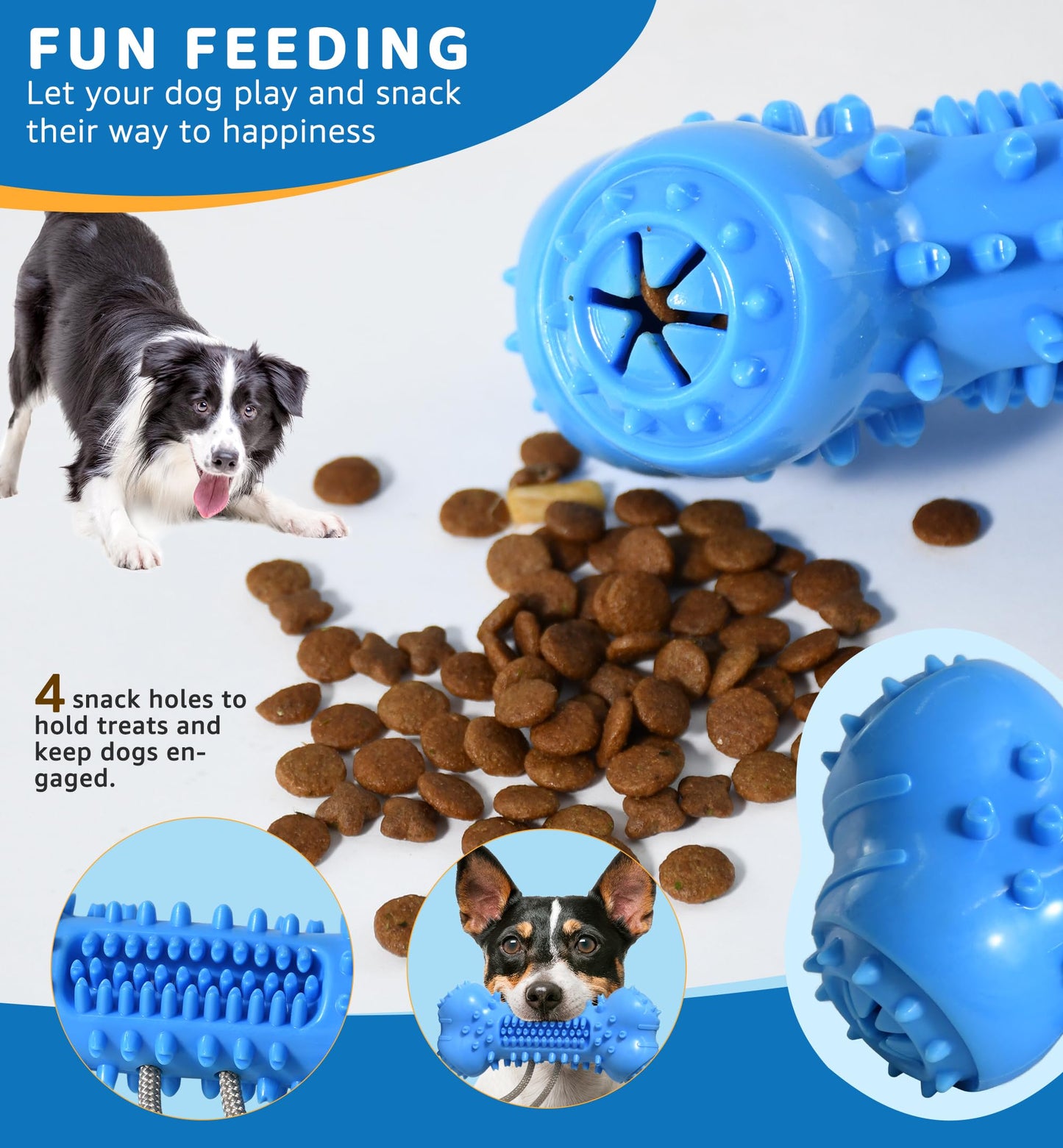 IPTPAS Dog Chew Toy for Aggressive Chewers, Durable Dental Cleaning Treat Toy, Food Dispensing Interactive Toy for Small, Medium & Large Dogs, Teeth Cleaning, Keep Busy, Tough Natural Rubber (Blue)