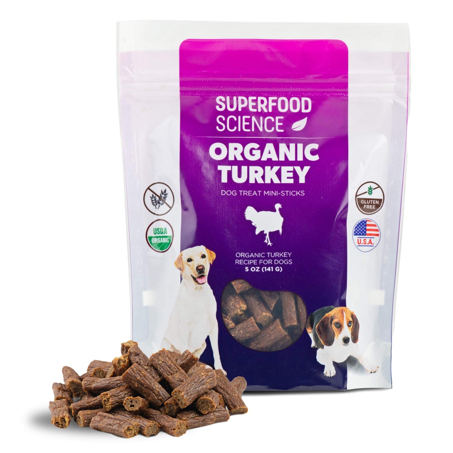 Organic Chicken & Turkey Dog Snacks, USA-Made Jerky Sticks, Healthy Training Treats, All Natural, For All Dog Sizes, 2 Pack, 5 OZ Each