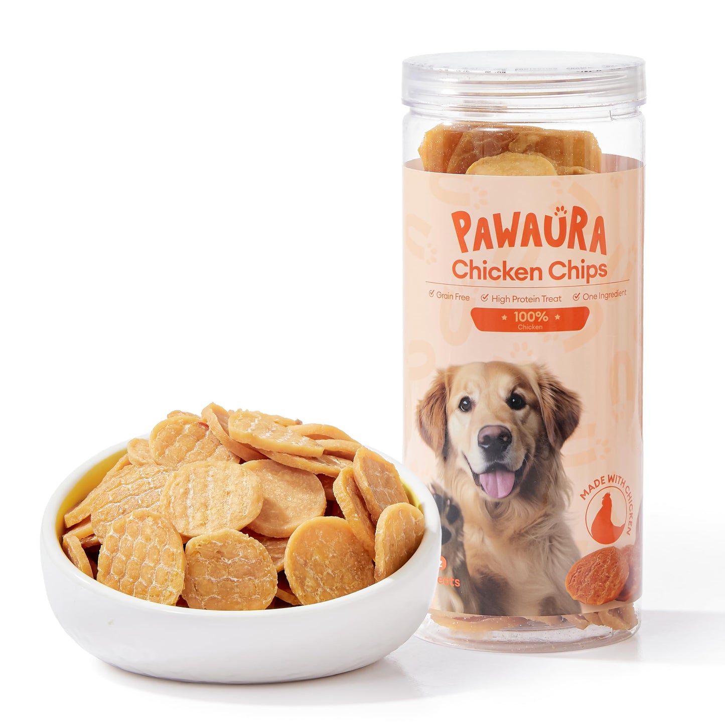 Pawaura Chicken Chips Dog Treats, 10.58 oz Crunchy Training Treats for Dogs, Single Ingredient Dog Treat - Dried Chicken Jerky for All Breedd Dogs, 100% Natural