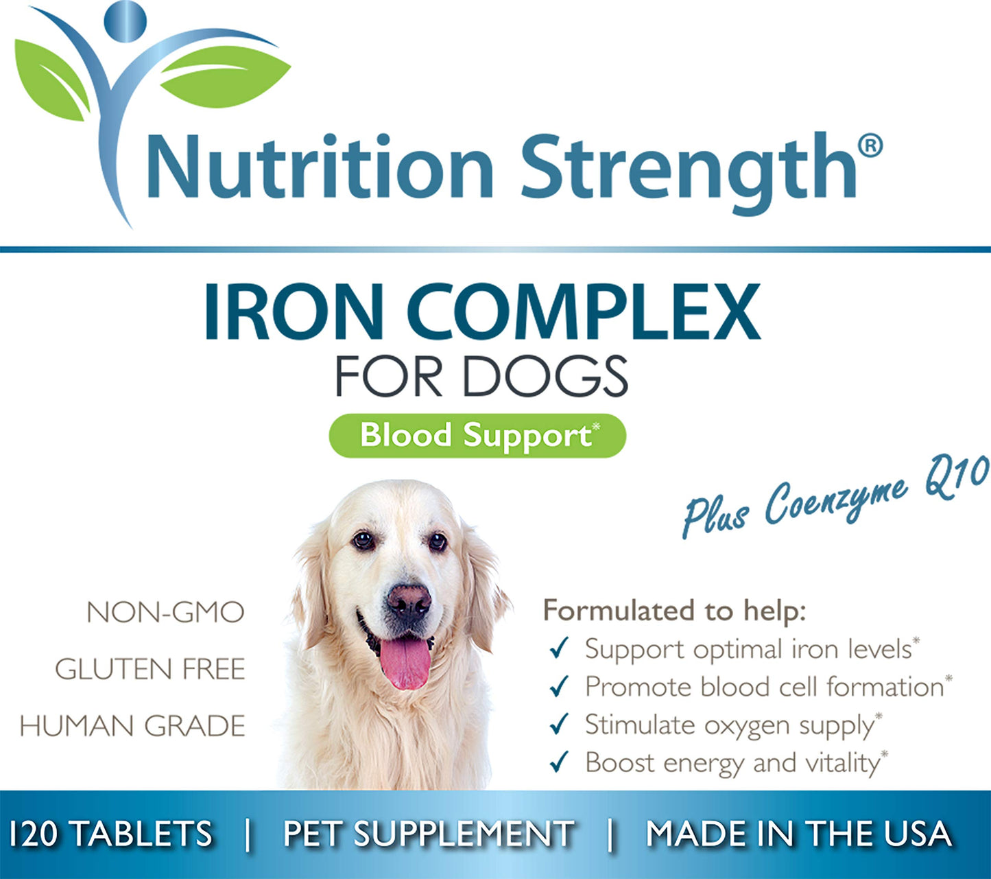 Nutrition Strength Iron for Dogs with Anemia to Support Blood Health, Blood Cell Formation & Oxygen Supply, Iron Supplement for Anemic Dogs + Vitamin C, Folate, Vitamin B12, 120 Chewable Tablets