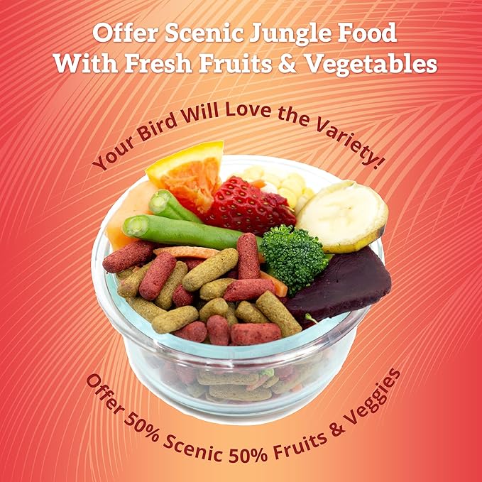 Scenic Mix Jungle Premium Parrot Food - Apple & Natural Flavors, High Protein, Low Iron Bird Pellets for Large Parrots, Macaw Food, Cockatoo & African Grey Parrots, Omega 3, Vitamins & Minerals, 2 LB
