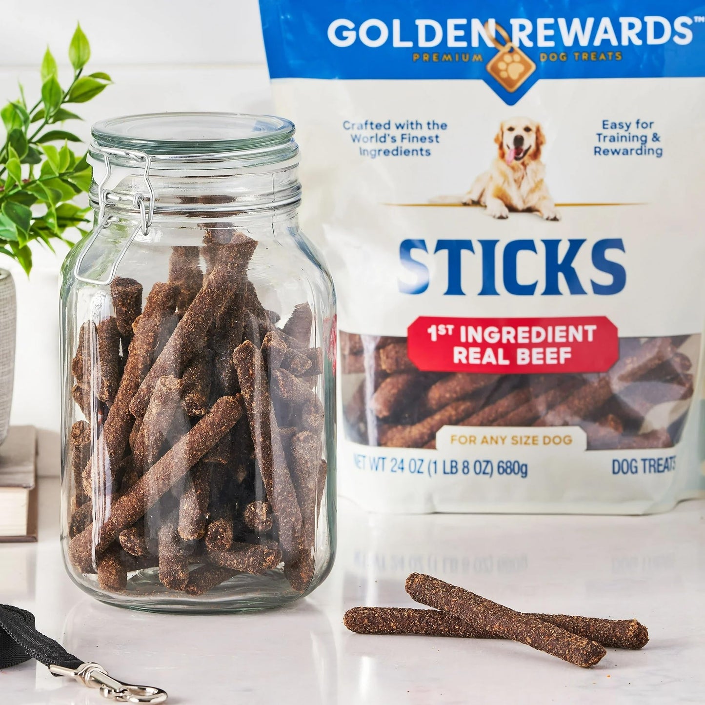 Golden|Rewards Dog Treats, Beef Sticks for Dogs, 24 oz Bag, First Ingredient Real Beef, Soft & Chewy Texture, No Corn Wheat or Soy, with Blueberry & Flaxseed, Great for Training & Daily Rewards