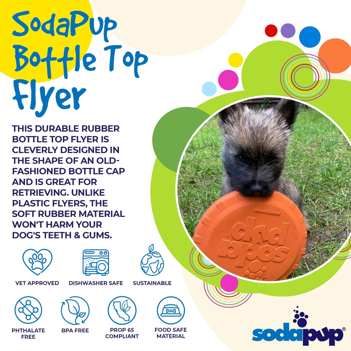 SodaPup Bottle Top – Durable Flyer Retrieving Toy Made in USA from Non-Toxic, Pet-Safe, Food Safe Natural Rubber for Bonding, Physical Exercise, Building Confidence, Teaching Self-Control, & More