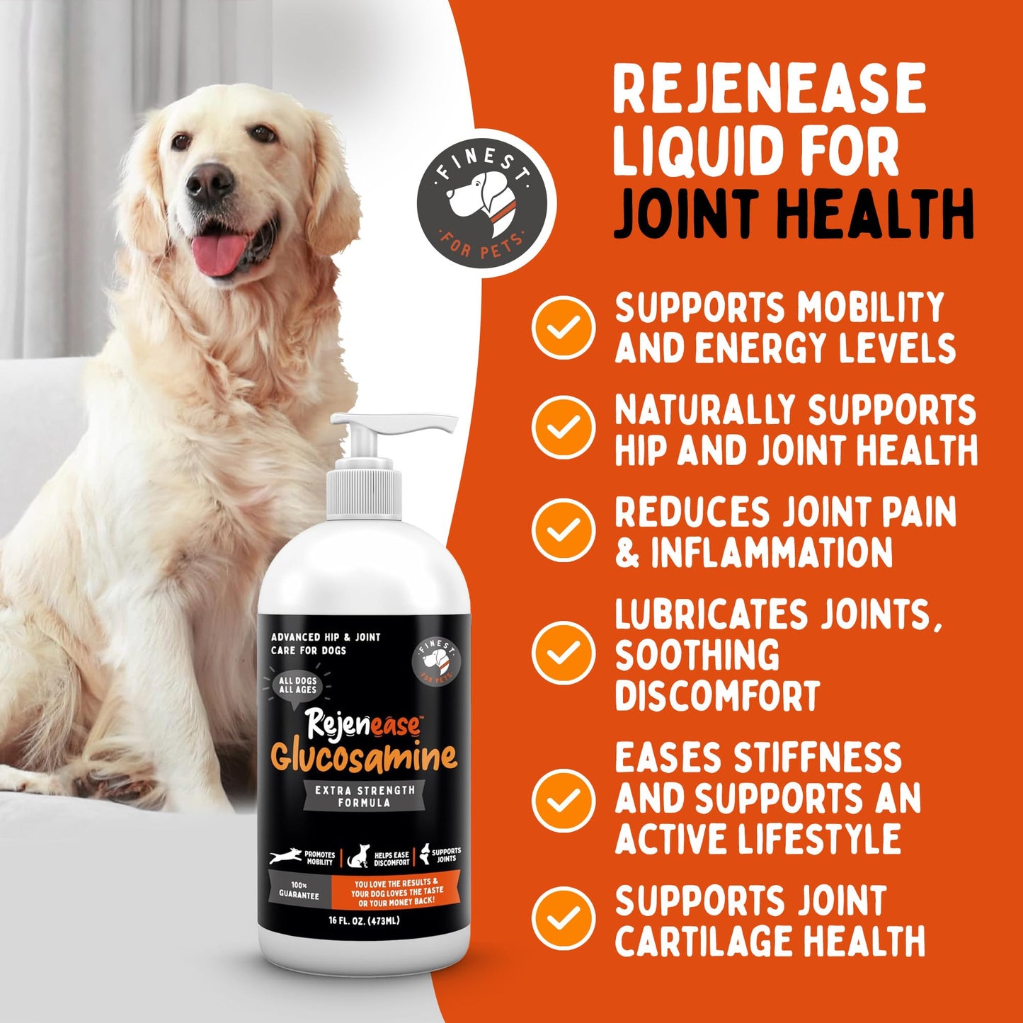 Premium Liquid Glucosamine Hip and Joint Supplement for Dogs - Fast Natural Arthritis Pain Relief and Better Mobility - Extra Strength with Chondroitin MSM and Hyaluronic Acid. Made in USA 16oz.