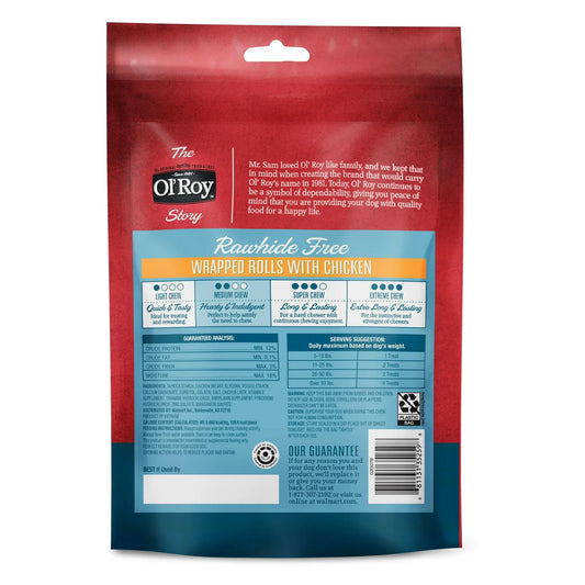 Rawhide-Free Dog Chew Rolls with Chicken – 4 Count, Highly Digestible Medium Chews for Any Size Dog, No Artificial Colors or Flavors, 8.47 oz Bag