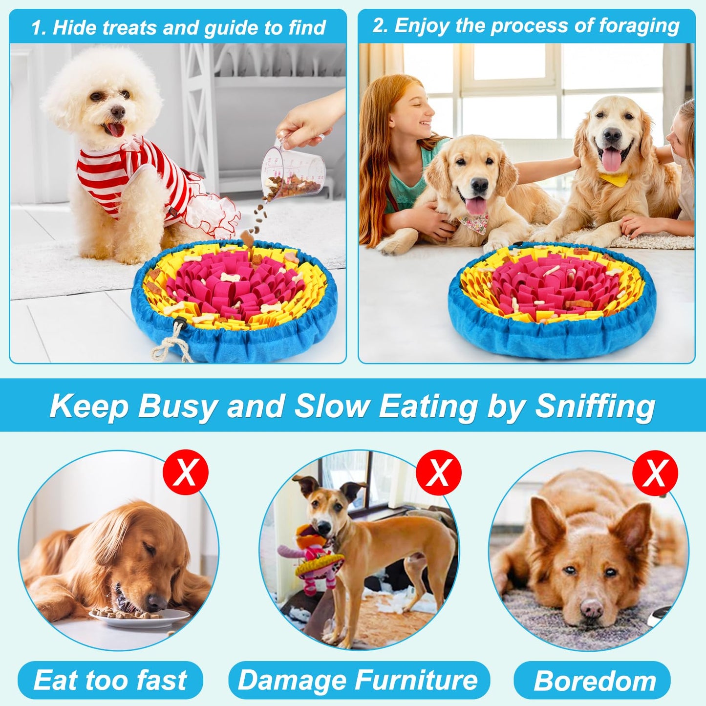 Vivifying Snuffle Mat for Dogs, Adjustable Sniff Mat for Small Medium and Large Dogs, Interactive Enrichment Toys for Slow Eating and Mental Stimulation (Rose Red Yellow)