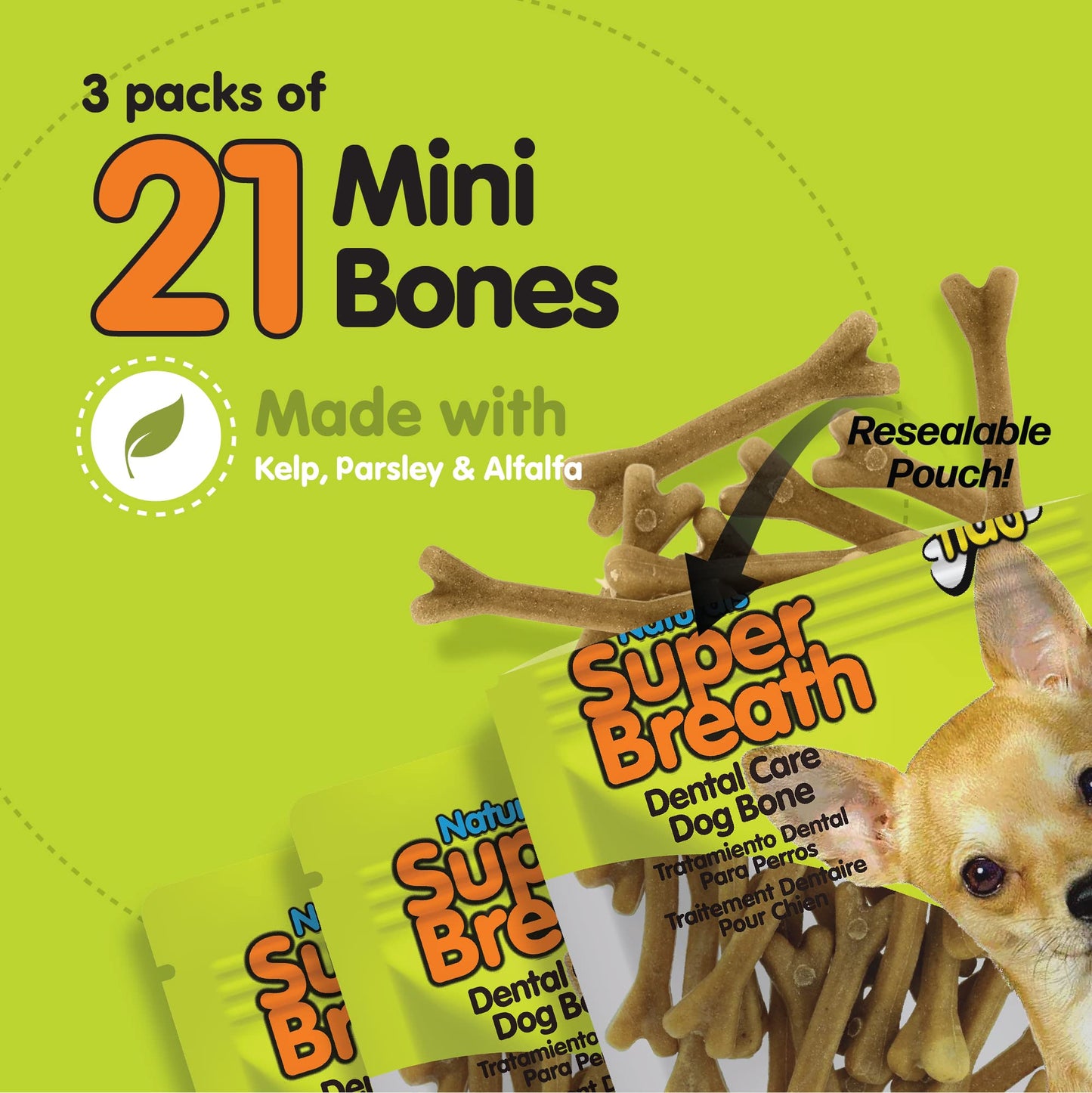 Fido - Super Breath Dental Care Bones for Dogs - 21 Treats/Pack (3 Pack) - Dog Dental Treats for Small Dogs, Made in USA, Dog Dental Chews Help Reduce Plaque, Tartar Buildup & Freshens Breath