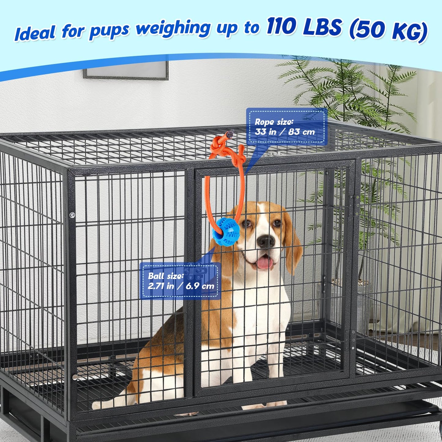 MVSSP Engaging Chew Toys for Dogs - Puppy Crate Training Aids, Puzzle Treat Dispenser with Rope Ball for Reducing Stress and Anxiety, Compatible with Peanut Butter Treats (Blue)
