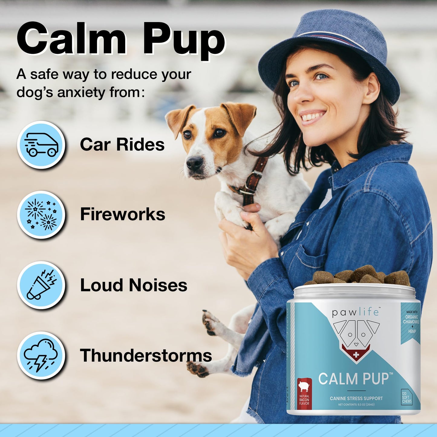 pawlife Hemp Dog Calming Chews - Anxiety Relief Treats, 120 Calming Treats for Dogs, Calm Pup Dog Anxiety Relief & Joint Support, Oil Infused Calming Chews for Dogs Anxiety (Bacon Flavor)