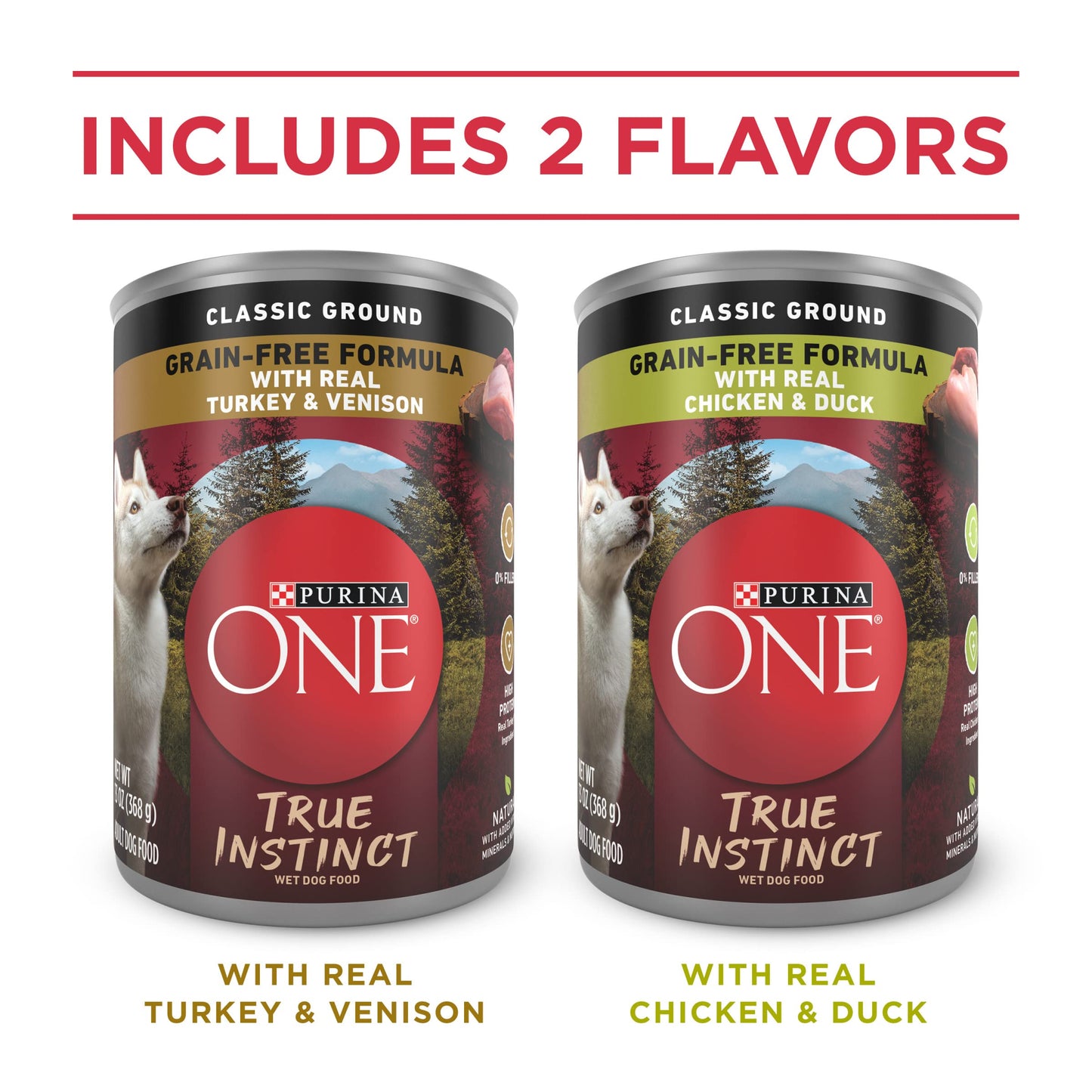 Purina ONE True Instinct Classic Ground Grain-Free Formulas With Real Turkey and Venison, and With Real Chicken and Duck High Protein Wet Dog Food Variety Pack - (Pack of 6) 13 oz. Cans