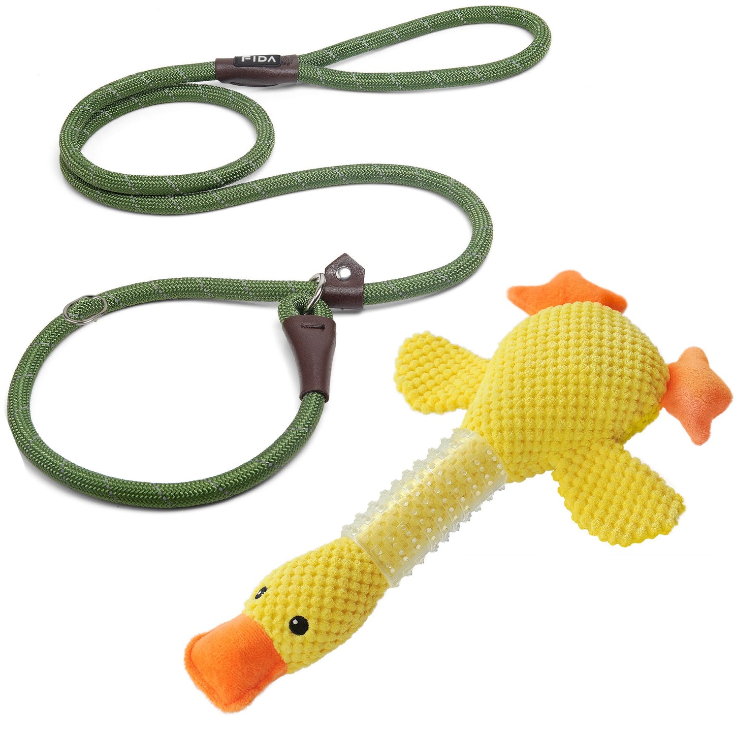 Fida Durable Slip Lead and Dog Chew Toys for Aggressive Chewers Rubber Neck Set, Squeaky Dog Toys for Large Dogs, Indestructible Dog Toy Puppy Teething Toys Plush Duck Dog Toy to Keep Them Busy