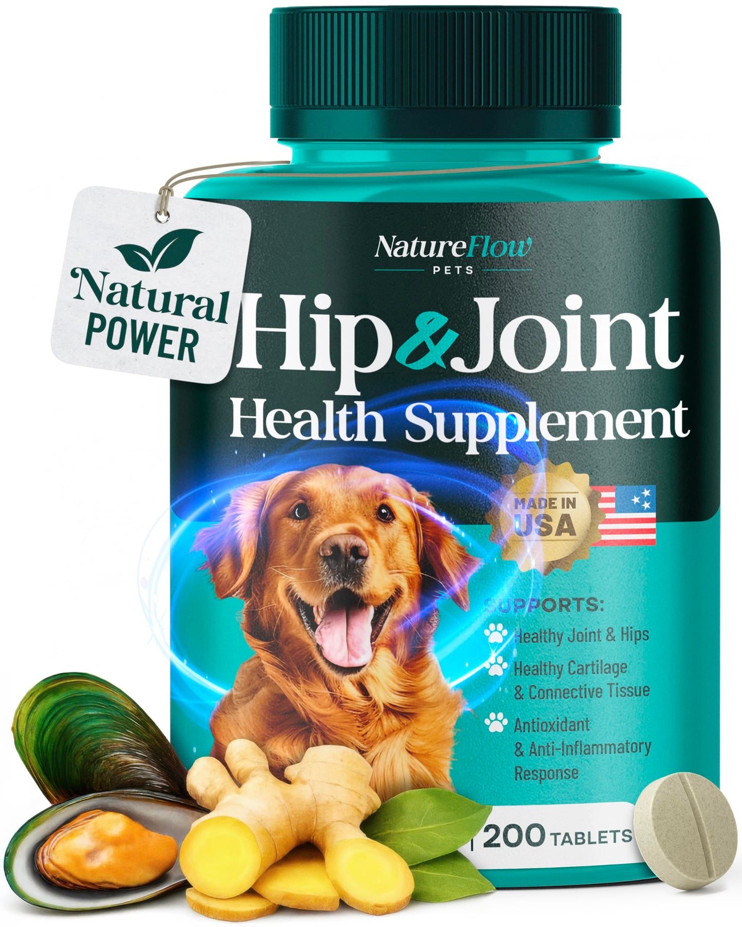 Hip and Joint Supplement for Dogs 200ct Power of Nature Made in USA, Up to 400 Days Unique Formula: Green-Lipped Mussel, Glucosamine, Chrondroitin, MSM, Devils Claw, All Breeds (Small and Large Breed)