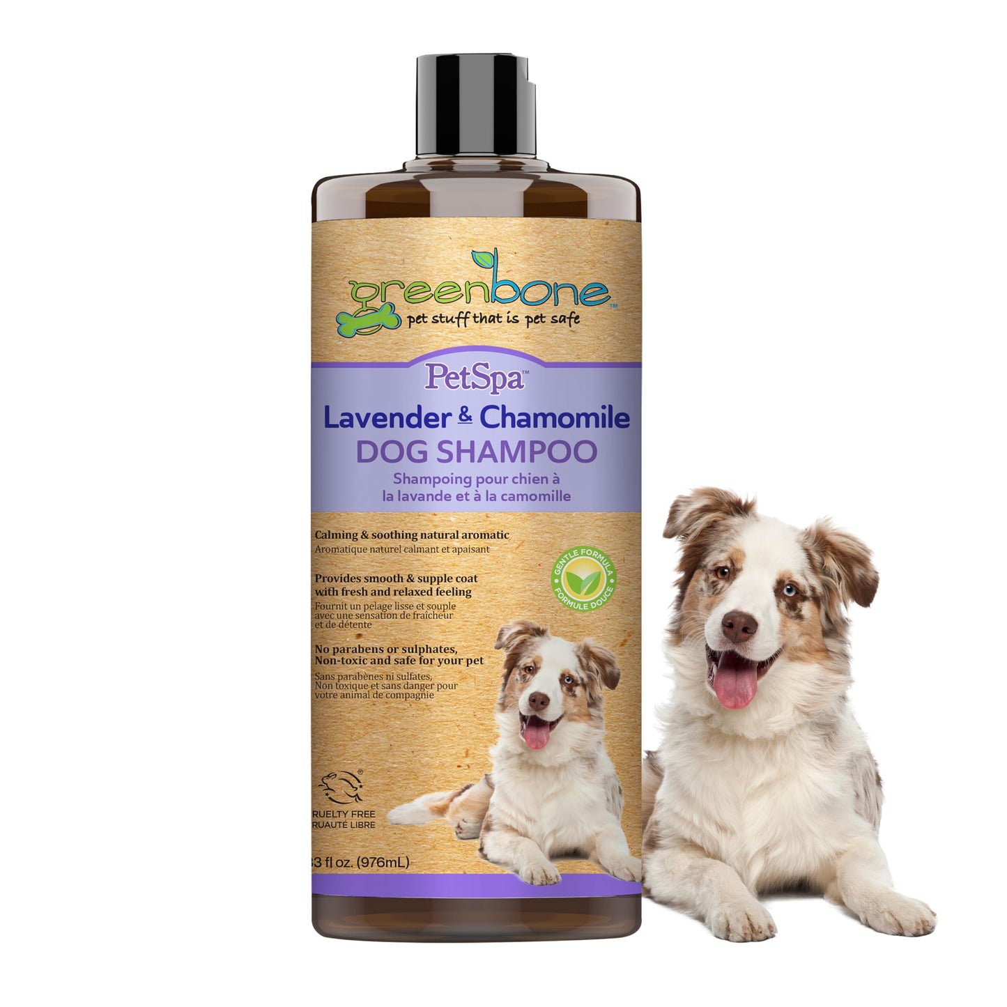 Greenbone Pet Spa Lavender & Chamomile Dog Shampoo - Calming, Soothing, Gentle Grooming Solution, 33 fl oz, Safe & Natural Formula