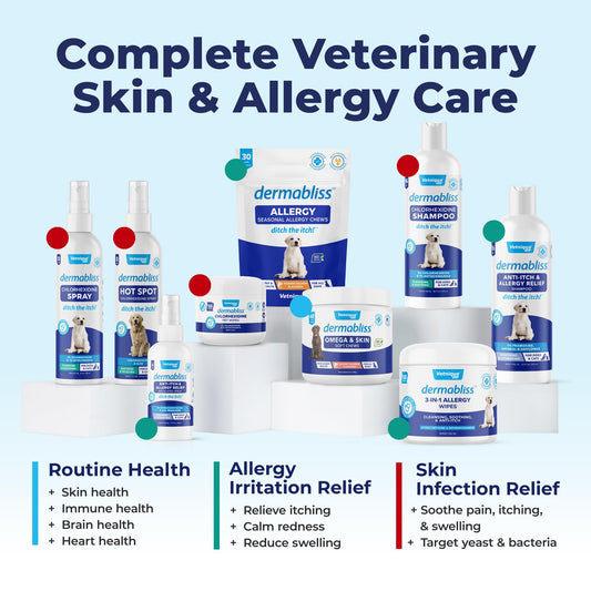 Vetnique Dermabliss 3-in-1 Medicated Dog Wipes - Relief for Itchy Skin, Allergies & Odor Control, Gentle No-Sting Formula, Antihistamine & Hydrocortisone Paw Wipes for Dogs & Cats 50 Count