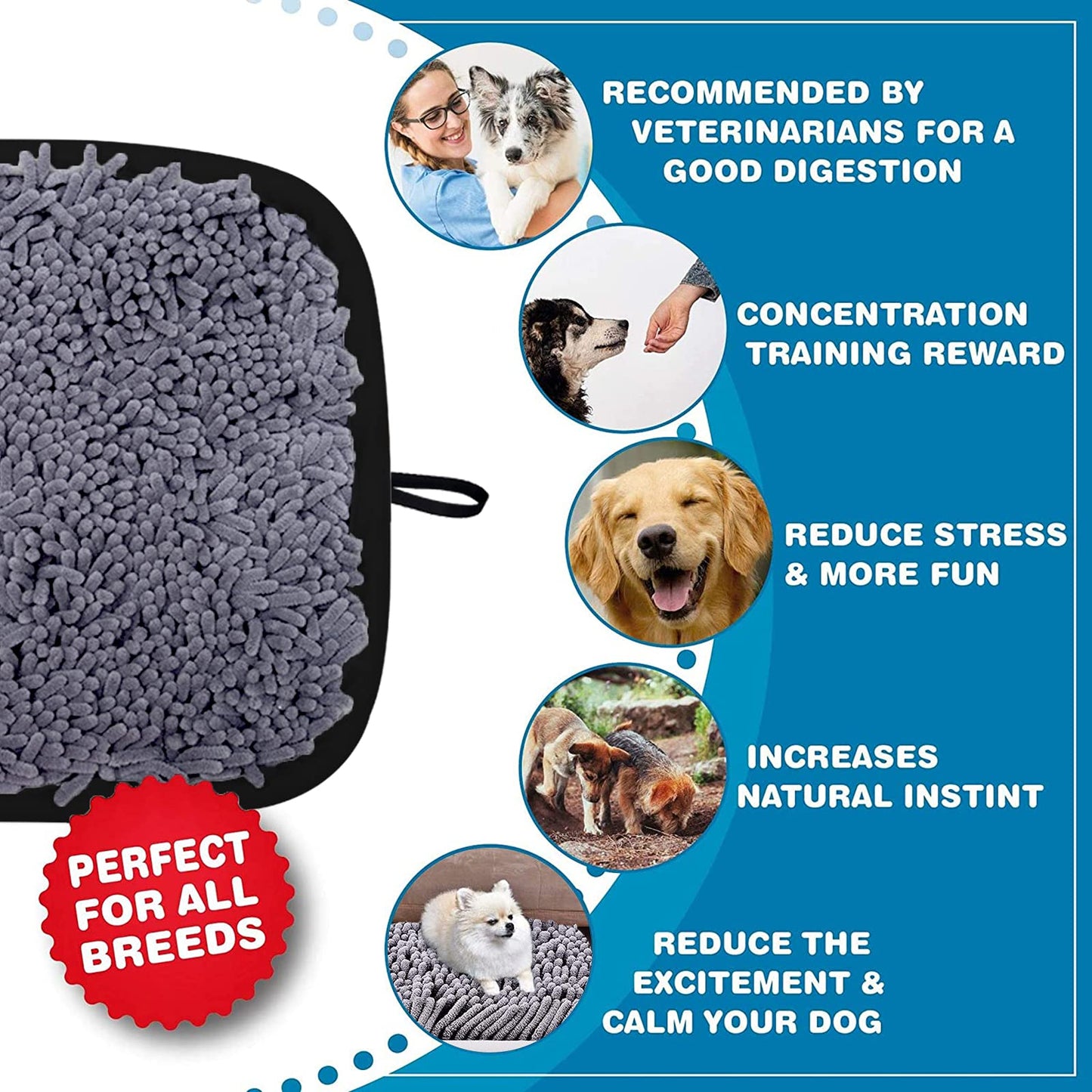LAMTWEK Snuffle Mat for Dogs, 17" x 21" Dog Snuffle Mat Interactive Feed Game for Boredom, Encourages Natural Foraging Skills and Stress Relief, Easy to Fill Machine Washable