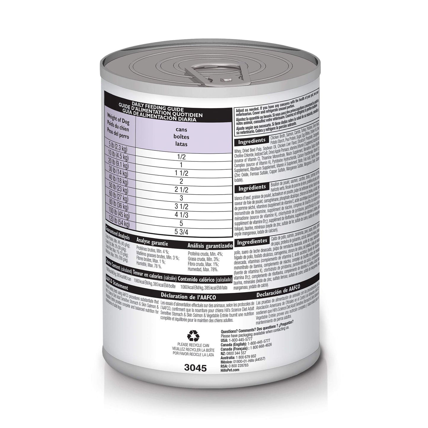 Hill's Science Diet Sensitive Stomach & Skin, Adult 1-6, Stomach & Skin Sensitivity Support, Wet Dog Food, Salmon & Vegetables Loaf, 12.8 oz Can, Case of 12