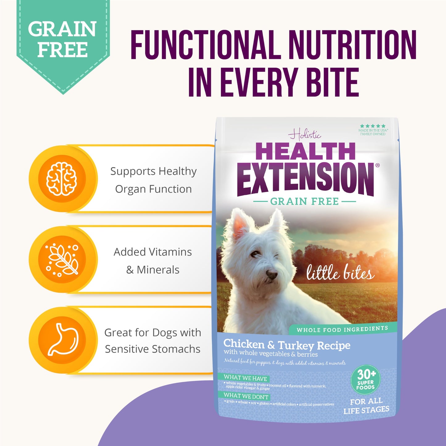 Health Extension Grain Free Chicken & Turkey Little Bites (3.5 lb / 1.59 kg) - Whole Foods Ingredients Formula with Probiotics & Antioxidants for Small Dogs