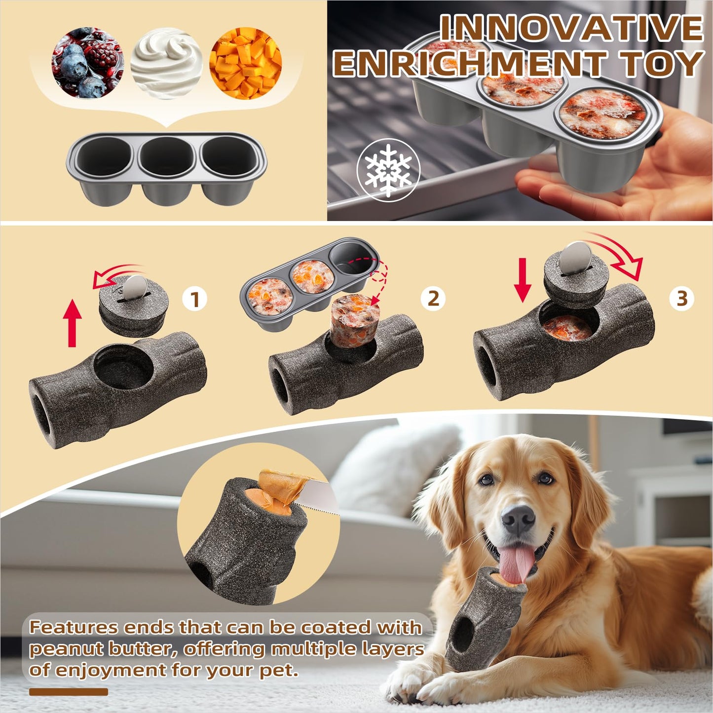 TERLOPBON Unbreakable Dog Toy for Power Chewers, Large Dog Interactive Feeder with Food Cups & Treat Food Slow Feeder - Anxiety Relief with Pupscile for Large Breeds (Grey, Medium)