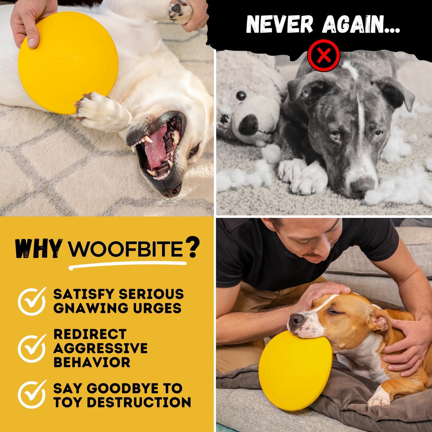 WoofBite "Indestructible Dog Disc - Lifetime Replacement - Medium & Large Breed - Ultra Durable for Aggressive Chewers - Tough & Strong, Heavy Duty Natural Rubber Toy - Fetch, Tug, & Chew - 8in