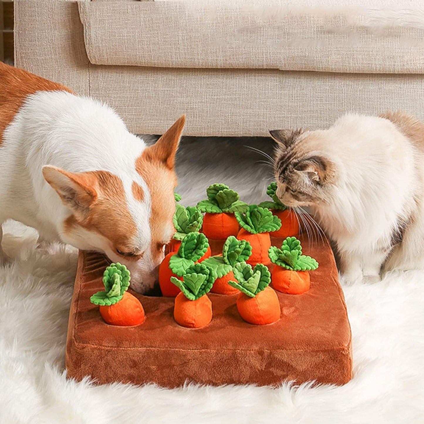 AGYTBG Carrot Snuffle Mat for Dogs, Interactive Dog Plush Puzzle Toys, 2 in 1 Non-Slip Nosework Feed Games, Pet Stress Relief with 12 Carrots