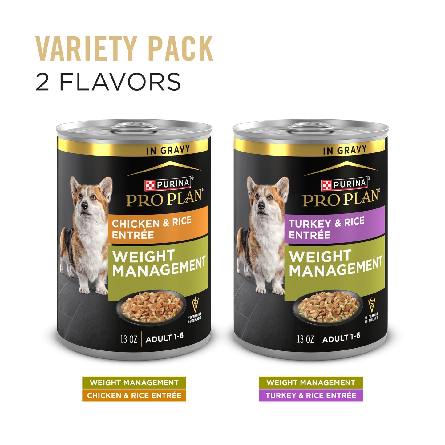 Purina Pro Plan Specialized Weight Management Wet Dog Food Chicken and Rice Entree and Turkey and Rice Entree in Gravy Variety Pack - (Pack of 12) 13 oz. Cans